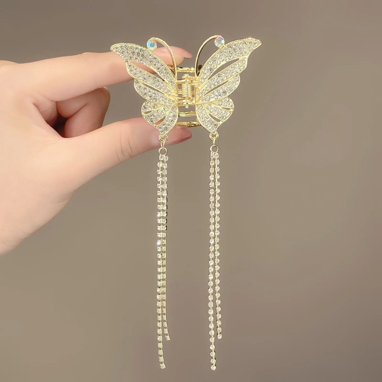 

Fashion Head Ornament Hair Claw Catch Clips Shark Clip Rhinestone Butterfly Tassel Back Head Hairpin