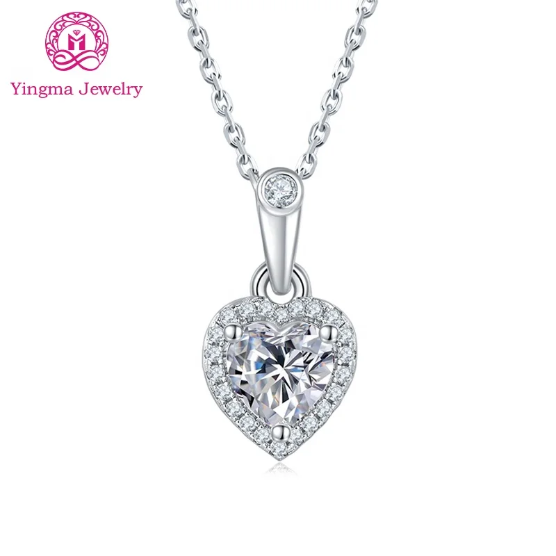 Yingma Manufacturers' 6.5 mm 1ct Heart Shape Moissanite Pendant Necklace for Women 925 Sterling Silver Jewelry