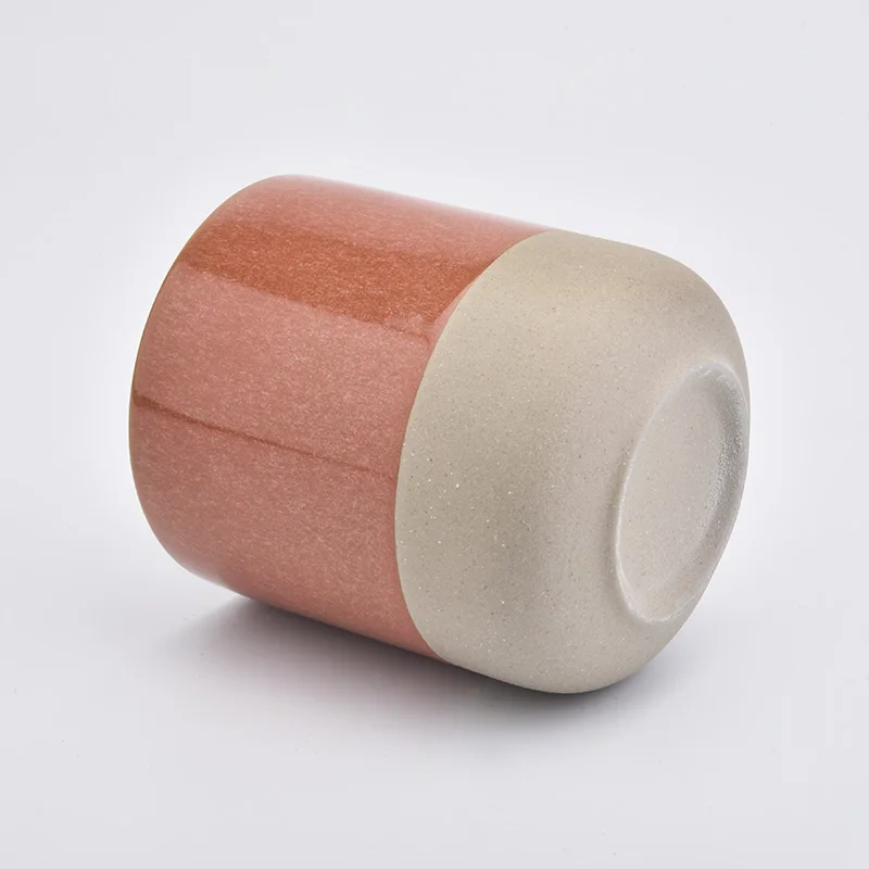 14 oz ceramic candle jars two tones glazed glossy red and matte soil color