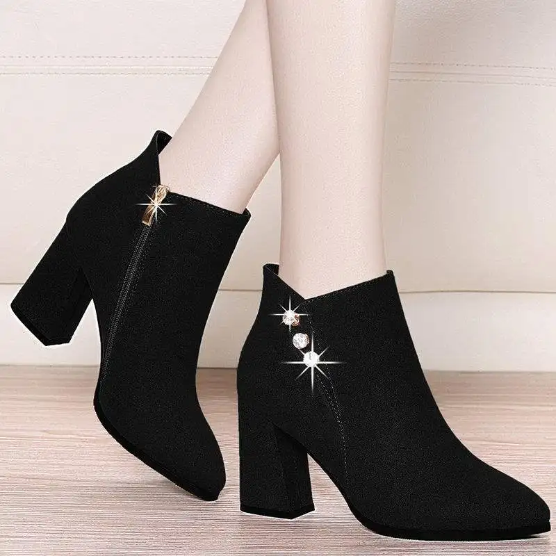 

High heel women suede ankle boots ankle heels boots women, Black