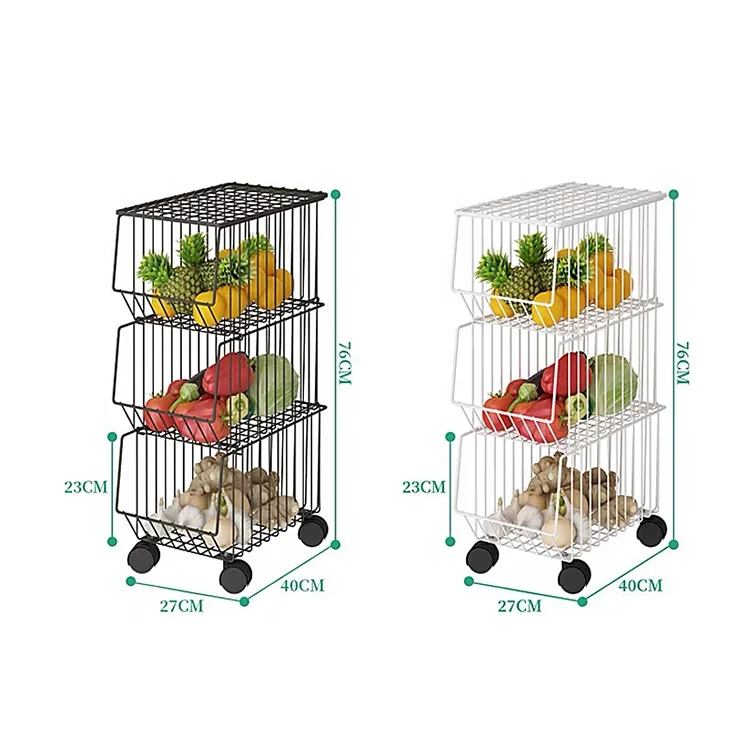 

3 Tier Living Room Bedroom Steel Wire Utility Storage Shelf Basket Cart Rolling With Wheels Easy Installation