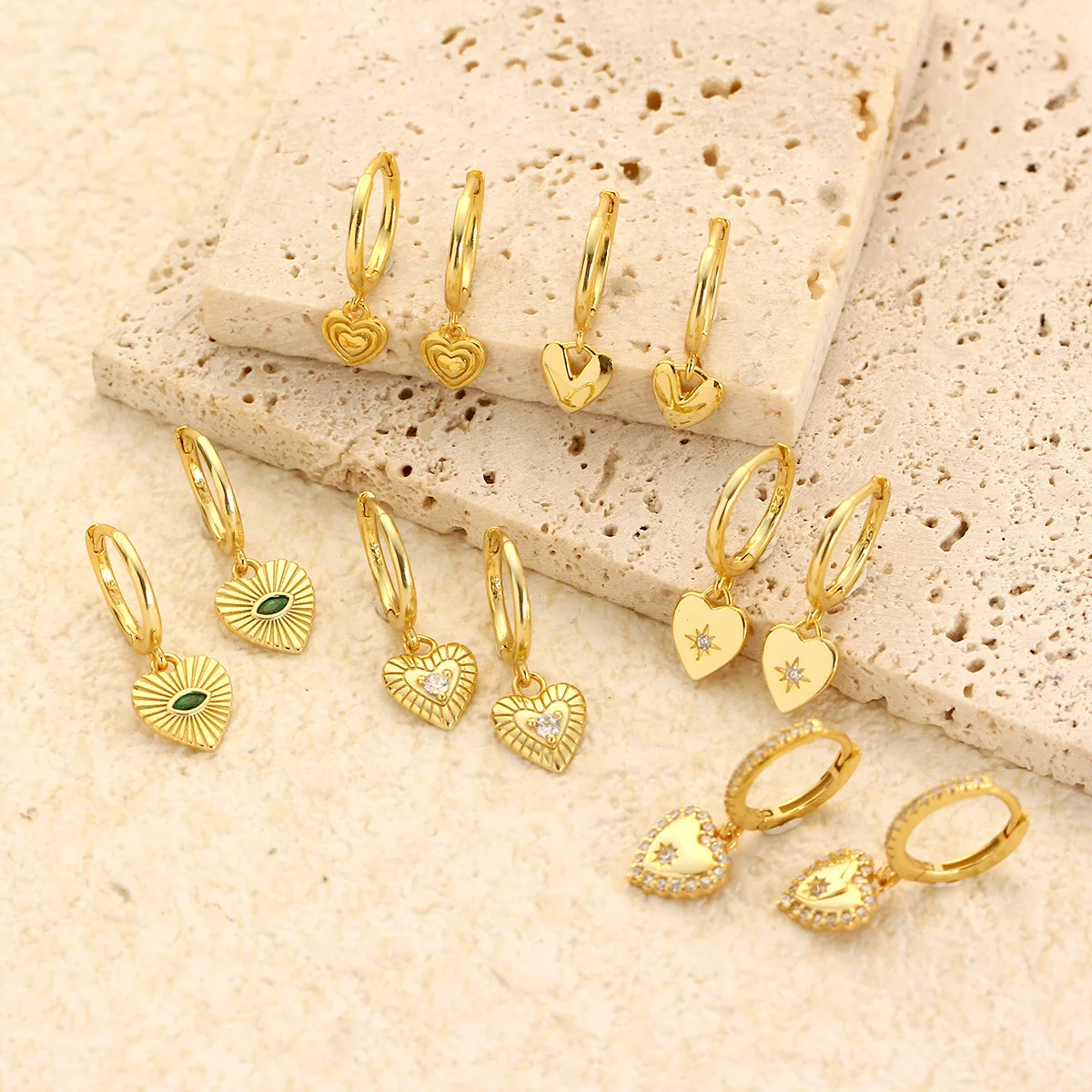 Ins Fashion 925 Sterling Silver Heart Diamond Zircon Hoop Earrings Jewelry Heart Dangling Gold Plated Hoop Earrings for Women