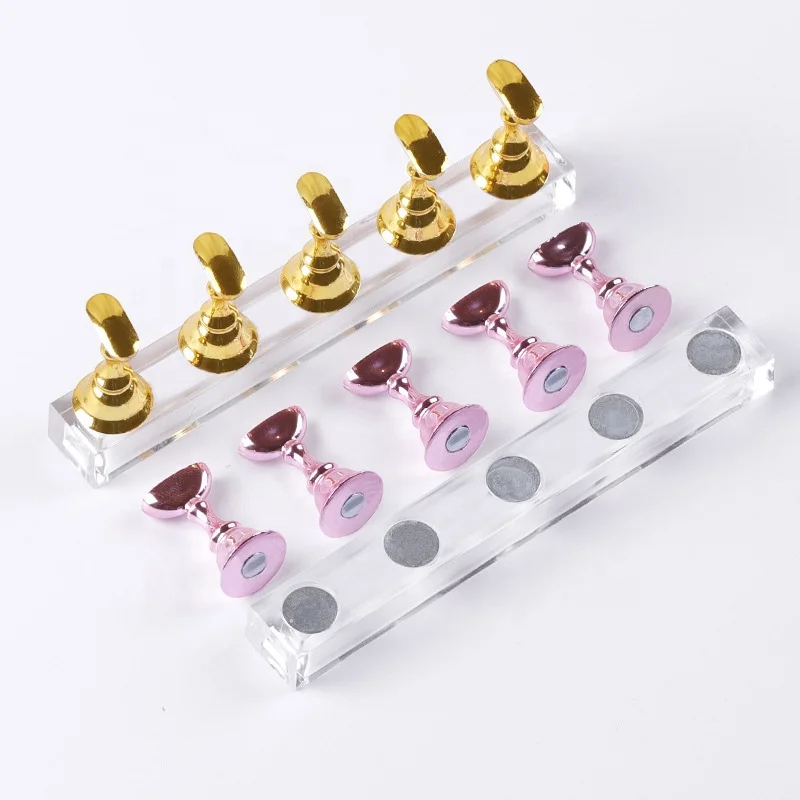 

False Nails Showing Shelf Magnetic Stand Nail Art Design Practice Tools Nail Polish Powder Color Display DIY Manicure Accessory, Gold/pink/silver