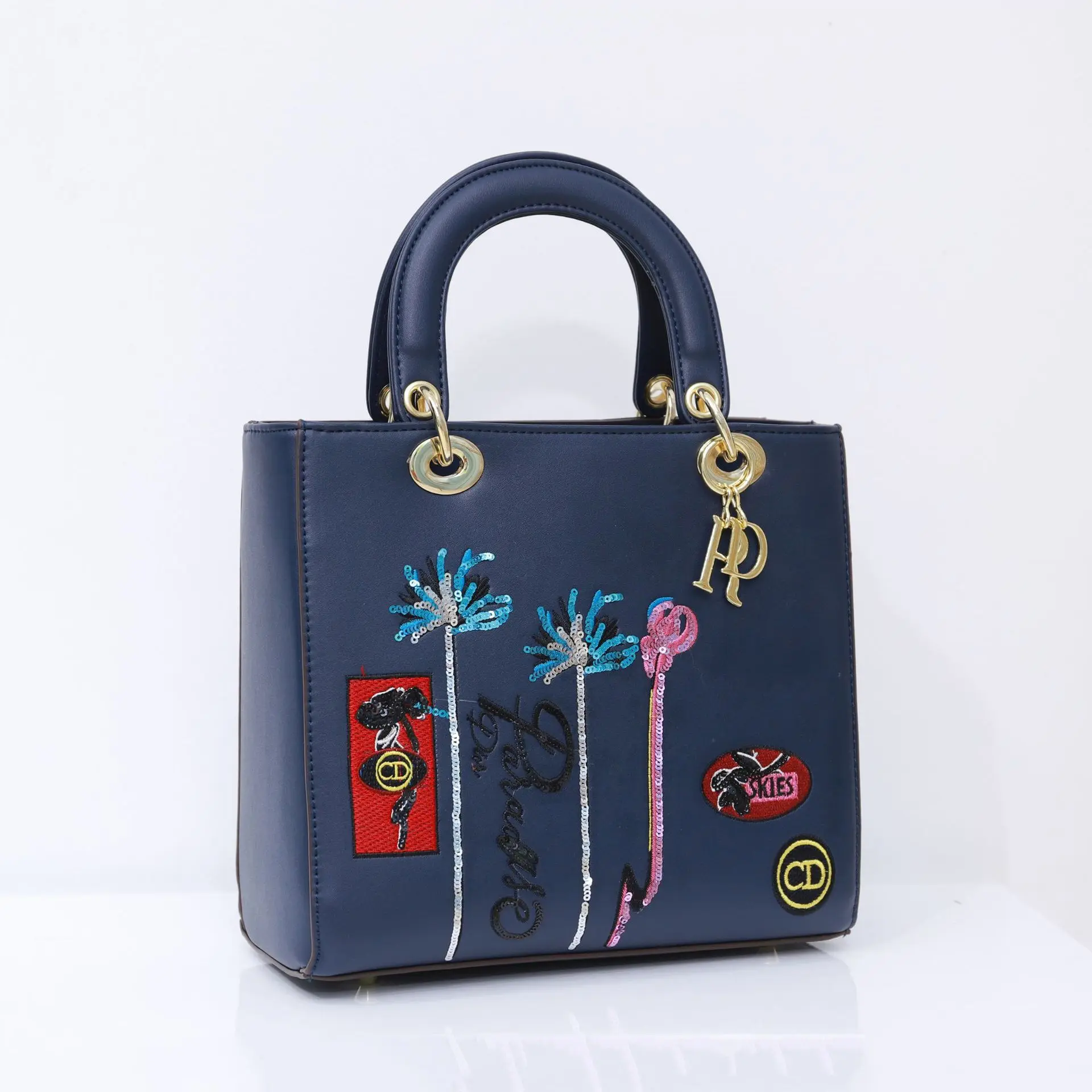

2021 new design sequin embroidery PU bag women designer tote bag lady hand bags, Customizable