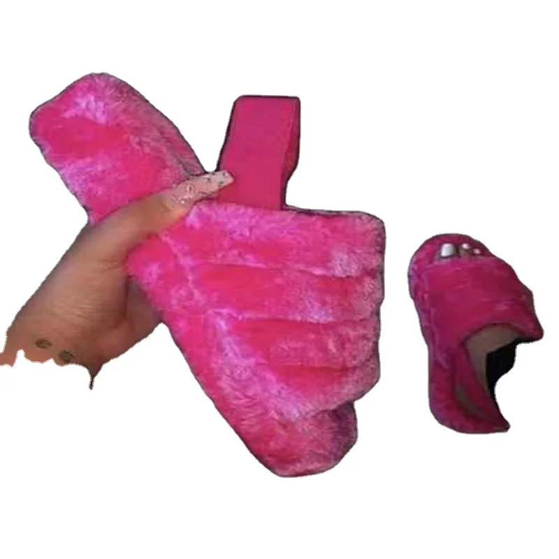 

2021 Hot Sale Warm Faux Fur Factory Wholesale Customer Furry Color Fluffy Slides Sandals Women, 5colors