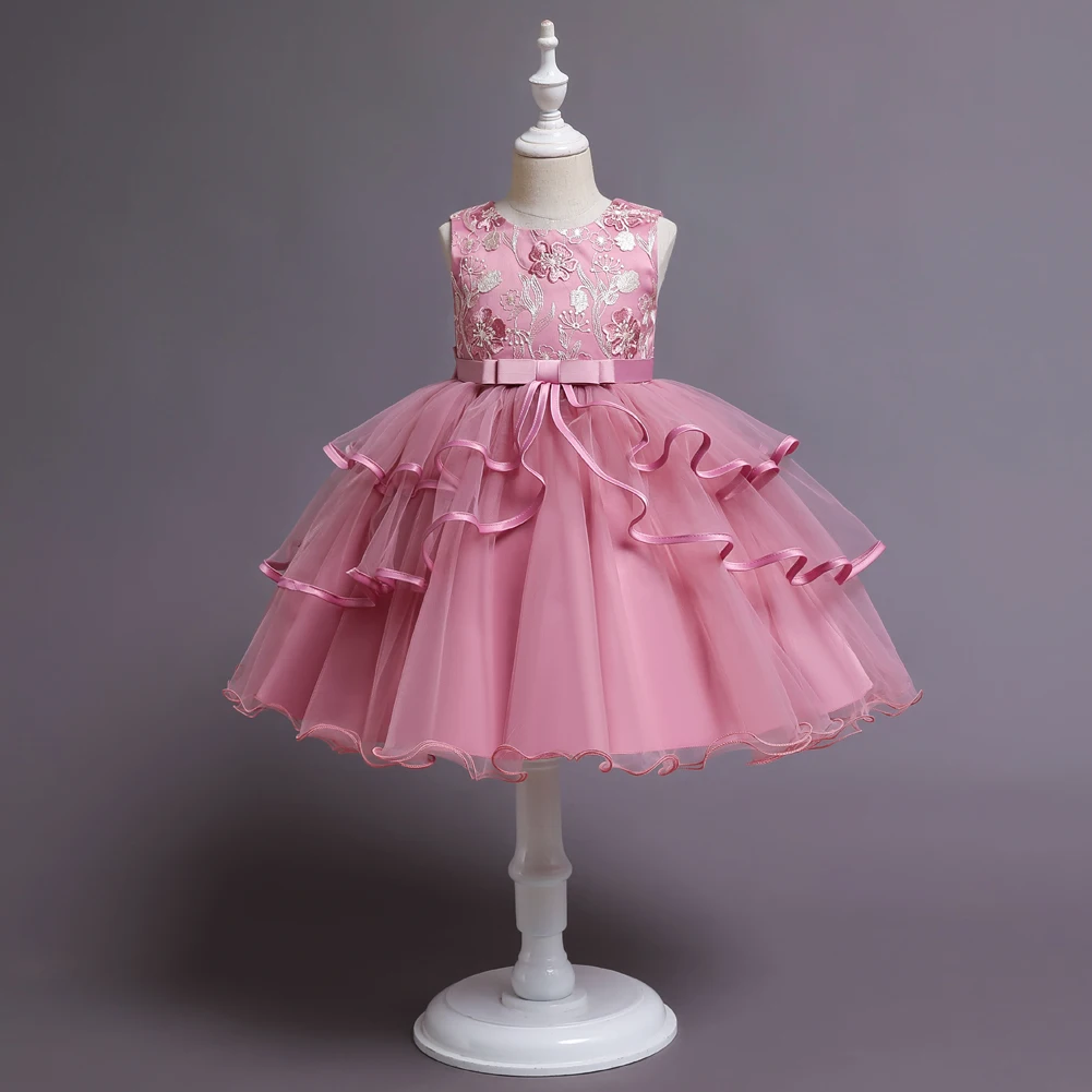 

5810 Summer Dresses Wholesale Kids Wedding Clothing Ball Gown Flower Baby Girl Birthday Dresses, Champange, pink, peach, red ect