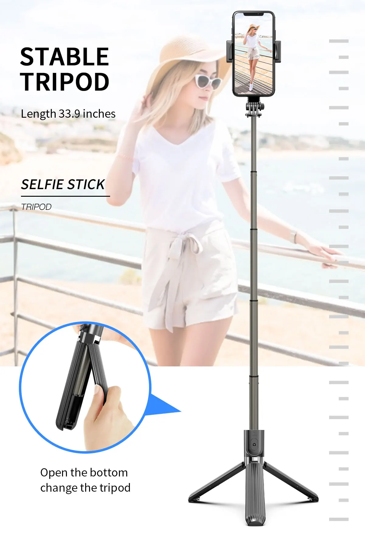 Hot Selling Handheld Gimbal Stabilizer L08 Wireless Aluminum Alloy Foldable Selfie Stick with Tripod for Android IOS Smartphone