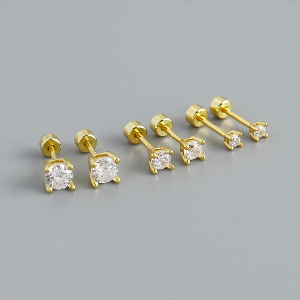 925 Sterling Silver Jewelry Four Claws Screw Stud Earrings Jewelry Sterling Silver Minimalist Diamond Zircon Stud Earrings Women