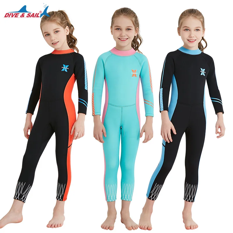 

Wholesale Children Wetsuits 2.5MM Diving Suit Girls Neoprene Swimwear Full Body Warm Back Zipper Kids Swimming Surfing Wetsuit