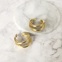

Gold Silver Color Multi Row Hoop Earrings for Women Simple Three Circle Hoop Earrings Bohemia Geometric Round Earrings