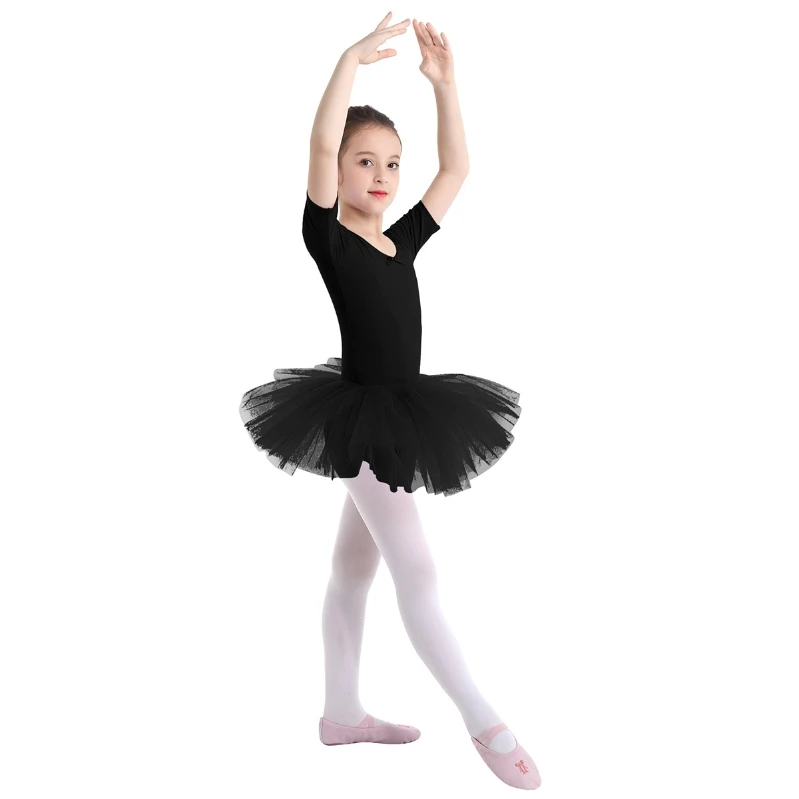 

iEFiEL Kids Girls Cotton Tulle Short Sleeve Dance Leotard Dress Leotard Gymnastics Dance Costume Ballet Dress Dancewear