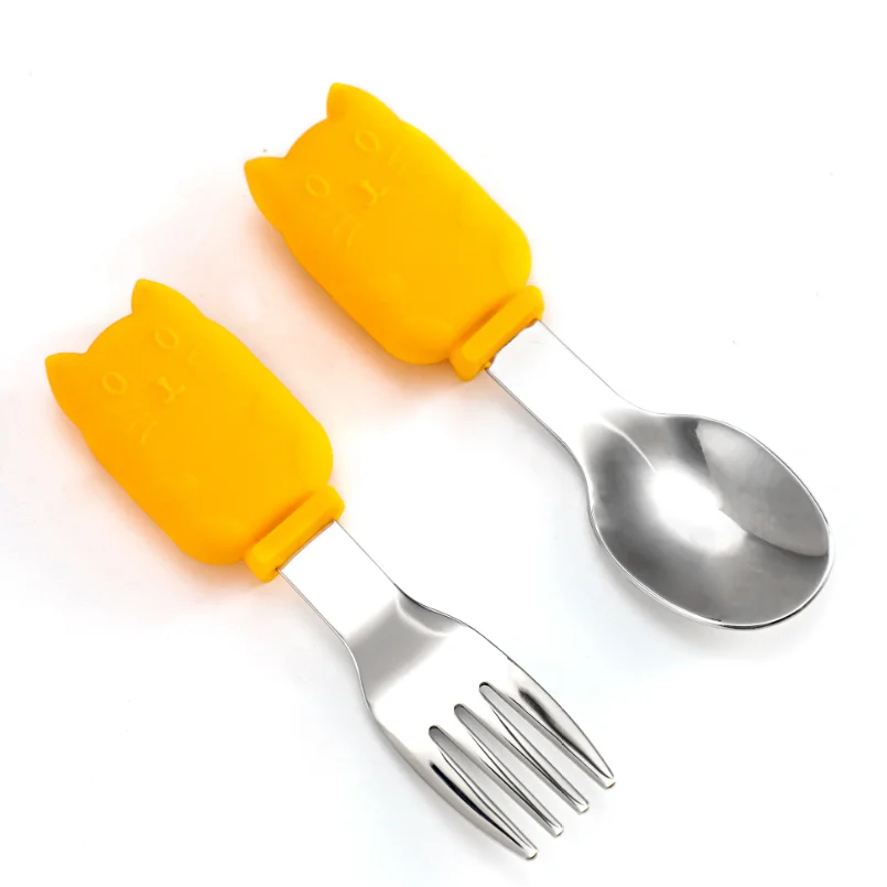 

Stainless steel fork spoon set for baby supplementary food feeding