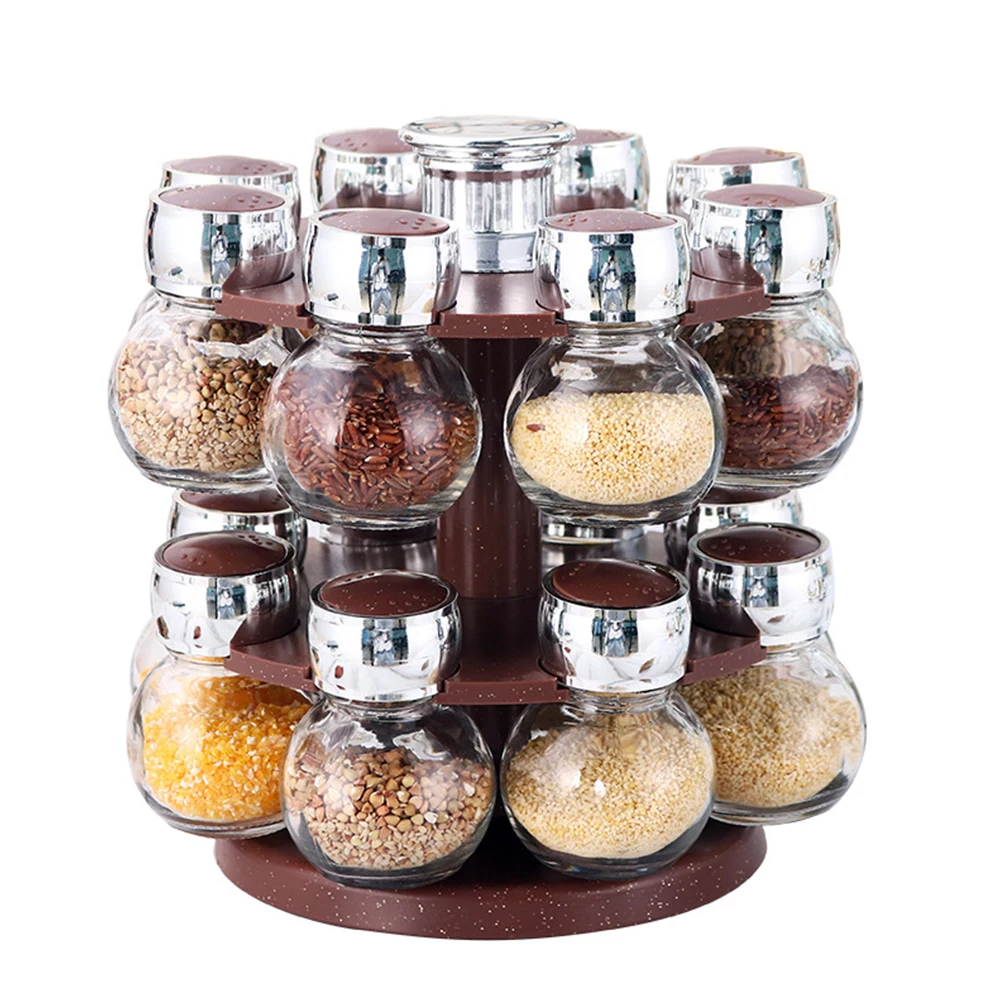 

Rotating Cruet Condiment Seasoning Jars Set for Spices Pepper Sprays Bottles Seasoning Salt Jars Kitchen Storage Rack Organizer, Black, brown, gray, red