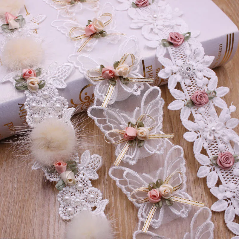 

5-6cm Width Pearl Flower Beaded Embroidery DIY Accessories Sewing Material Just a trim Bride Lace Trim Fabrics For Dresses, Custom color