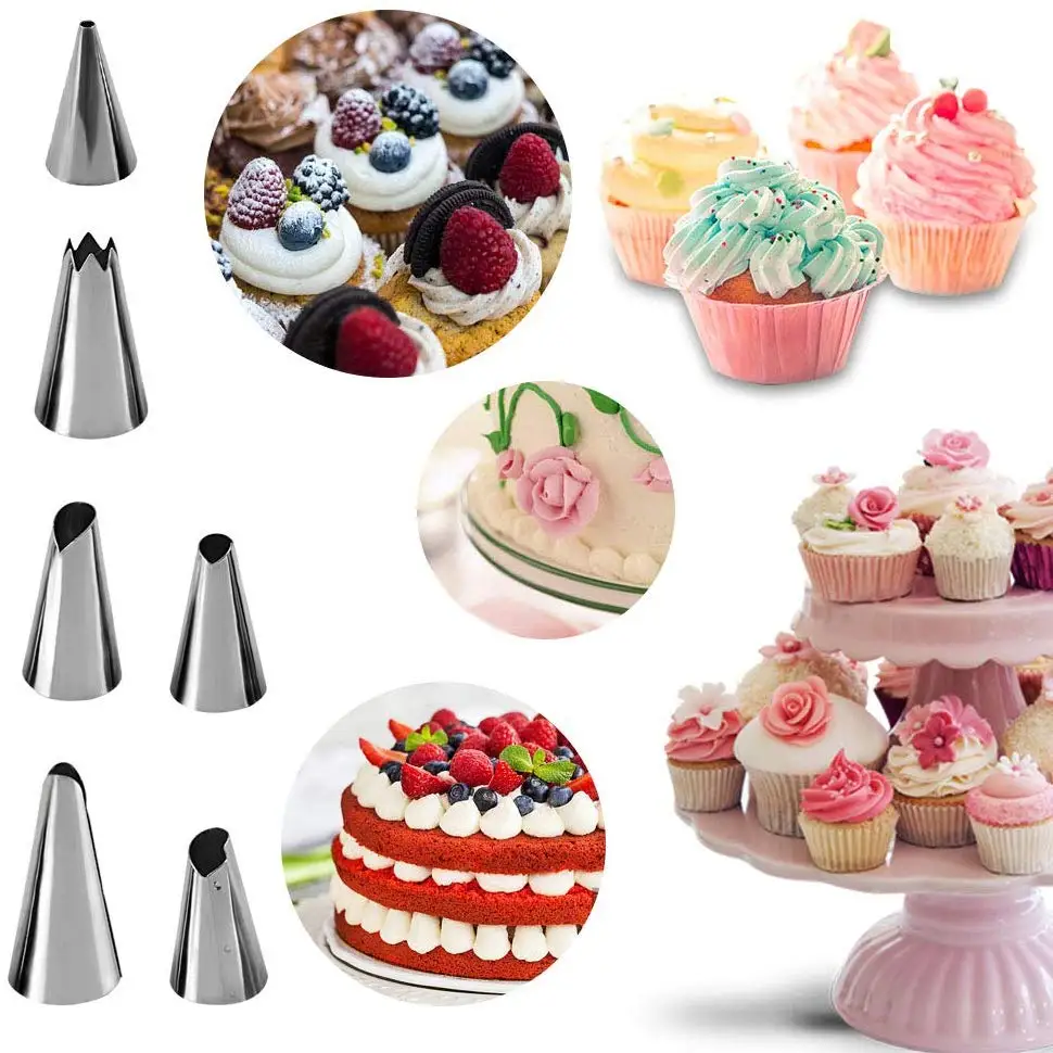 

Amazon Hot Sale Cupcake Decorating Icing Tips Stainless Steel Cake Decorating Tips, Silver