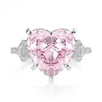 

925 Sterling Silver 18K White Gold 11ct Big Pink Heart Cut Diamond Halo Engagement Ring for Women