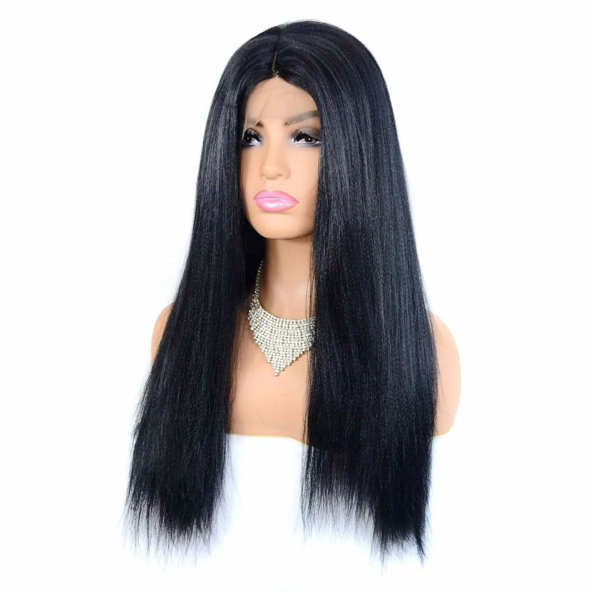 

YAKI Silk T Front Lace Chemical Fiber Wig Cover Slightly Fluffy Middle Black Wigs