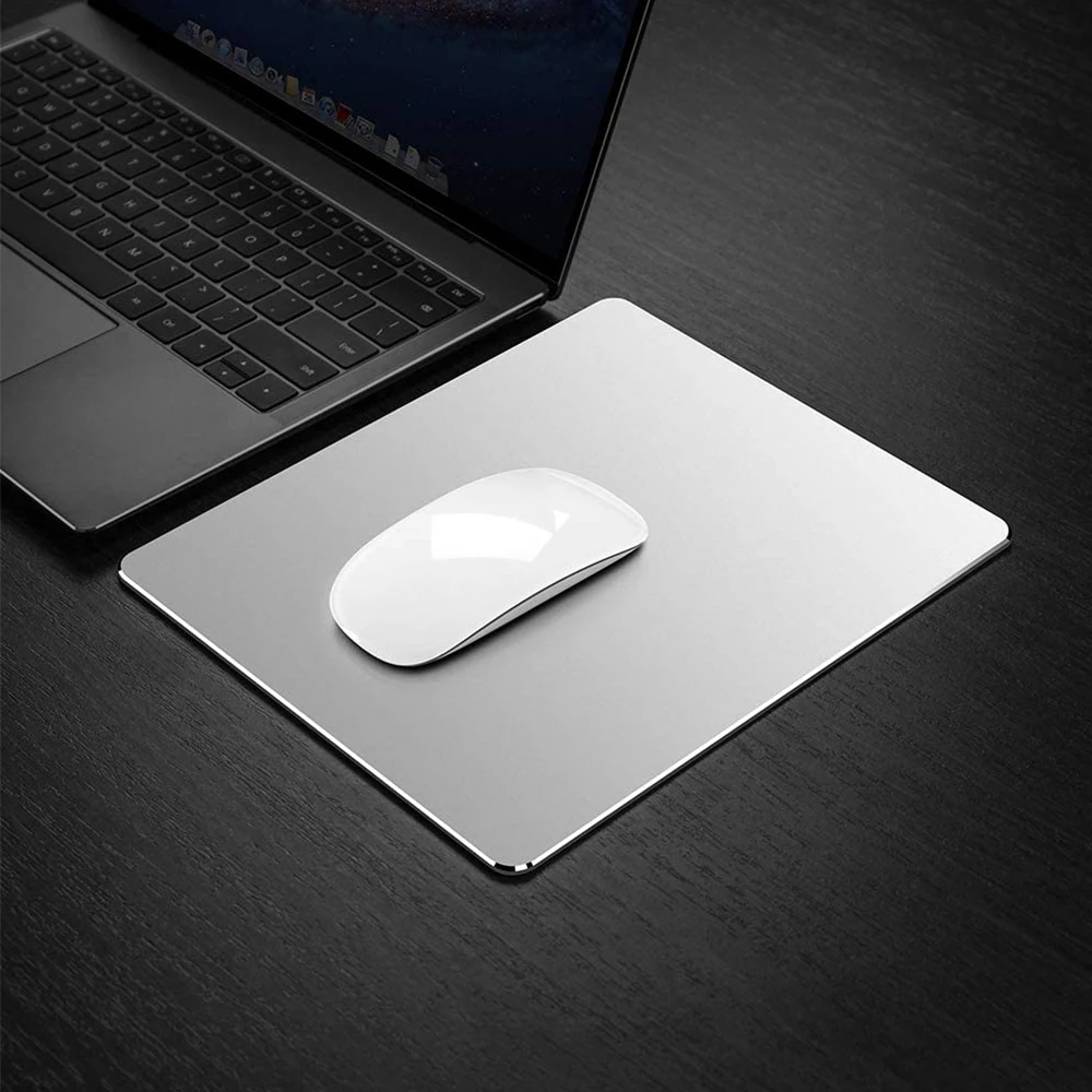 Custom Logo Metal Aluminum Mouse Pad Mat Hard Silver Dual Side Usable