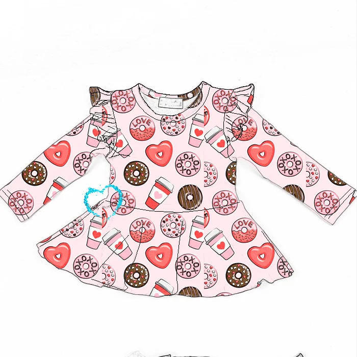 

Girls Sets New spring Casual Girls Clothes Kids Sets donuts and coffee valentines print t-shirt Tops Shorts Children Clothing