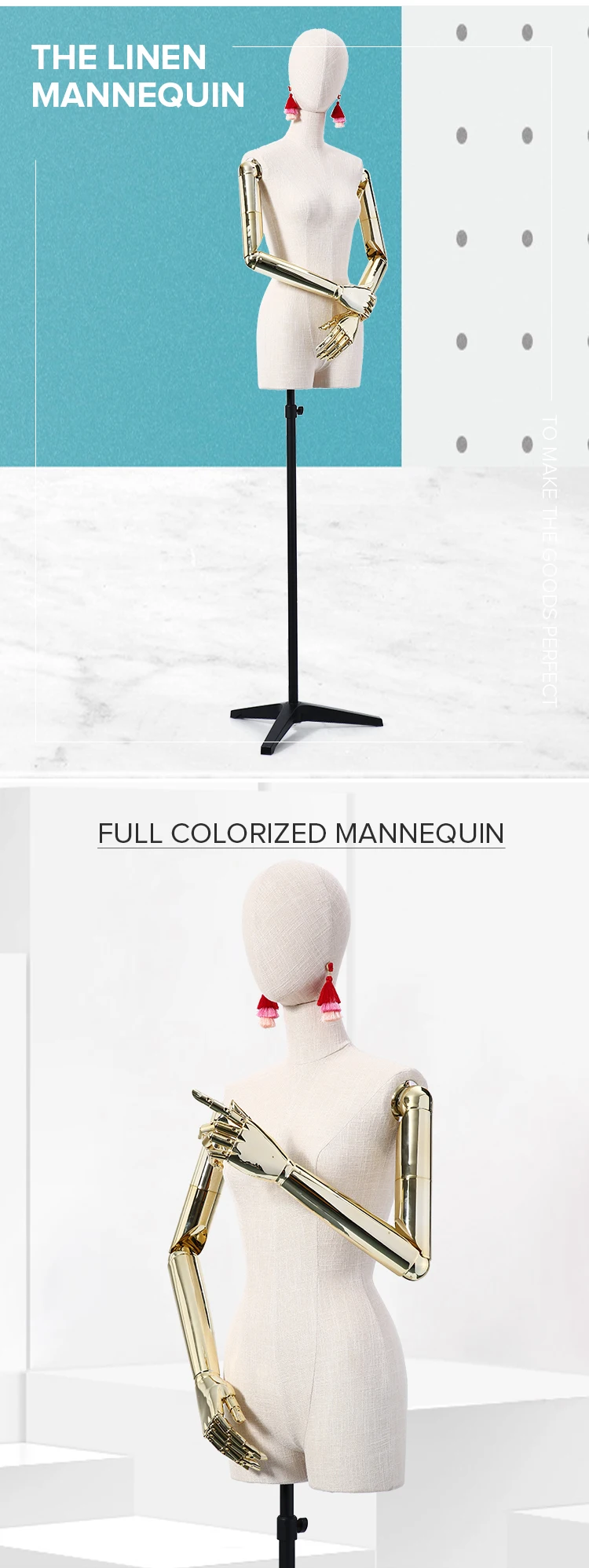 Ruichen Half Body Cloth Mannequin Head Mannequin Adjustable Tailor