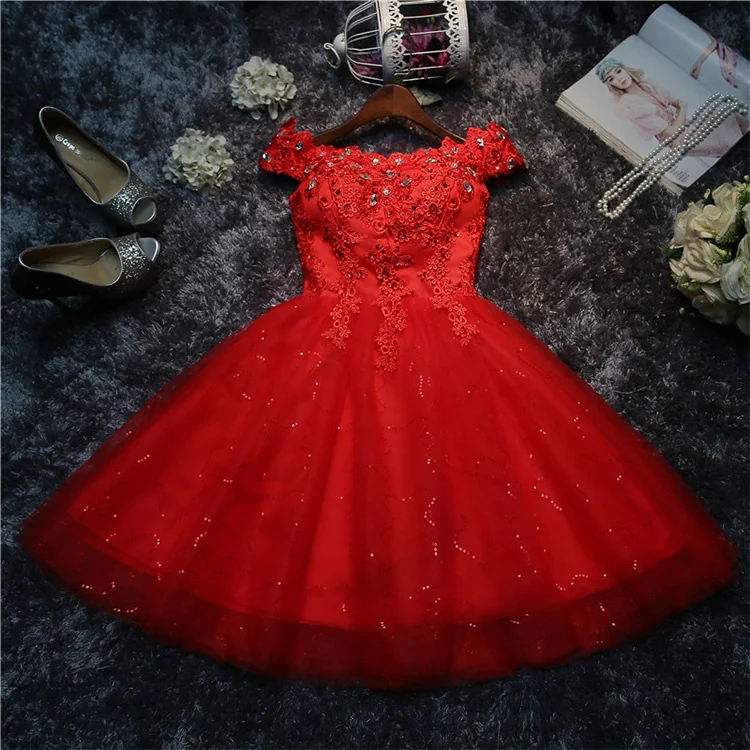 

Wholesale Vestidos Cortos De Novia Red Summer Bondage Crystal Wedding Dress Tea Length
