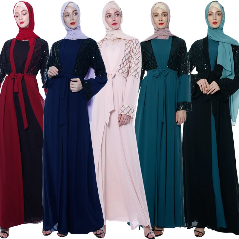 

LSY193 Best selling sequin stitching loose chiffon dress Islamic Clothing Fashion Kimono Arabic Style Dubai Muslim Abaya, Shown