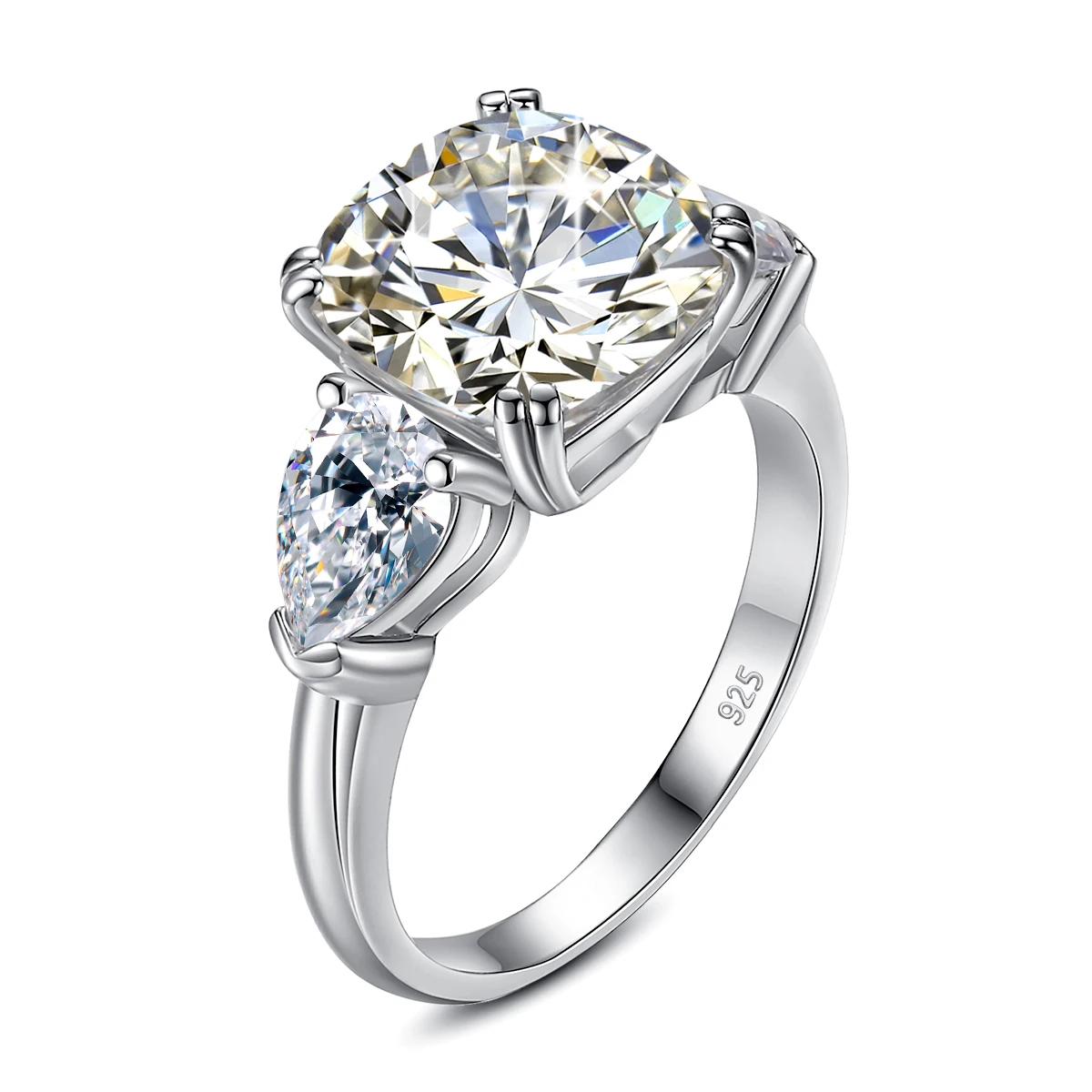 

Woman D Color Sterling Silver 925 With Big Stone Certified Luxury Jewelry Engagement Massive 5 Carat Cushion Moissanite Ring
