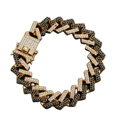 

15mm Multi Color Rhombus Full Iced out Cuban Chain Link Bracelet Shiny Crystal Rhinestone Cuban Chain Bracelet for Men
