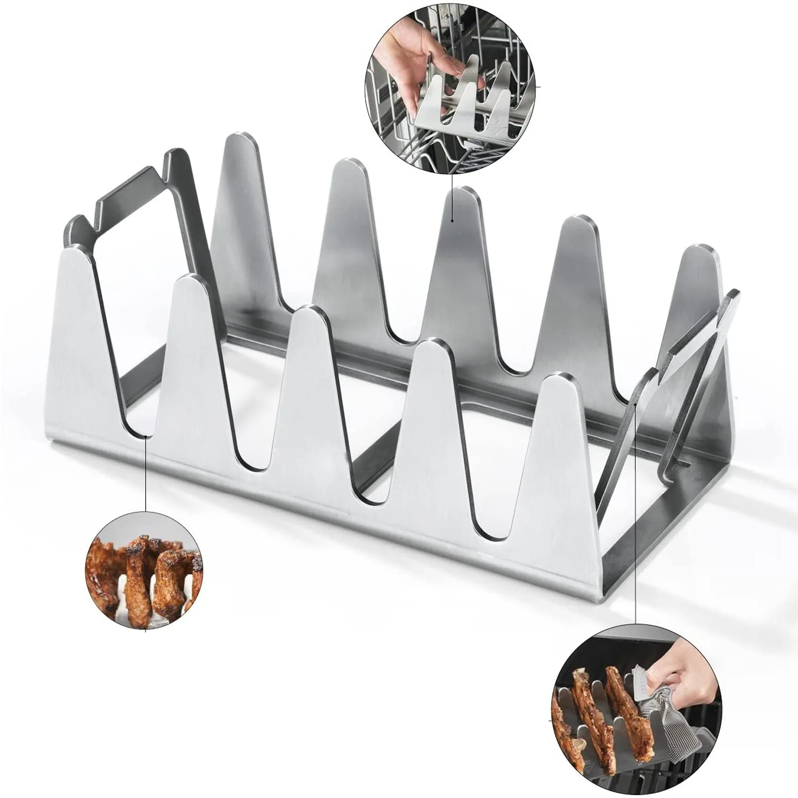 

Multifunctional BBQ Rib Rack Stand Barbecue Steaks Racks Stainless Steel Chicken Beef Ribs BBQ Grill for Outdoor Garden Kitchen