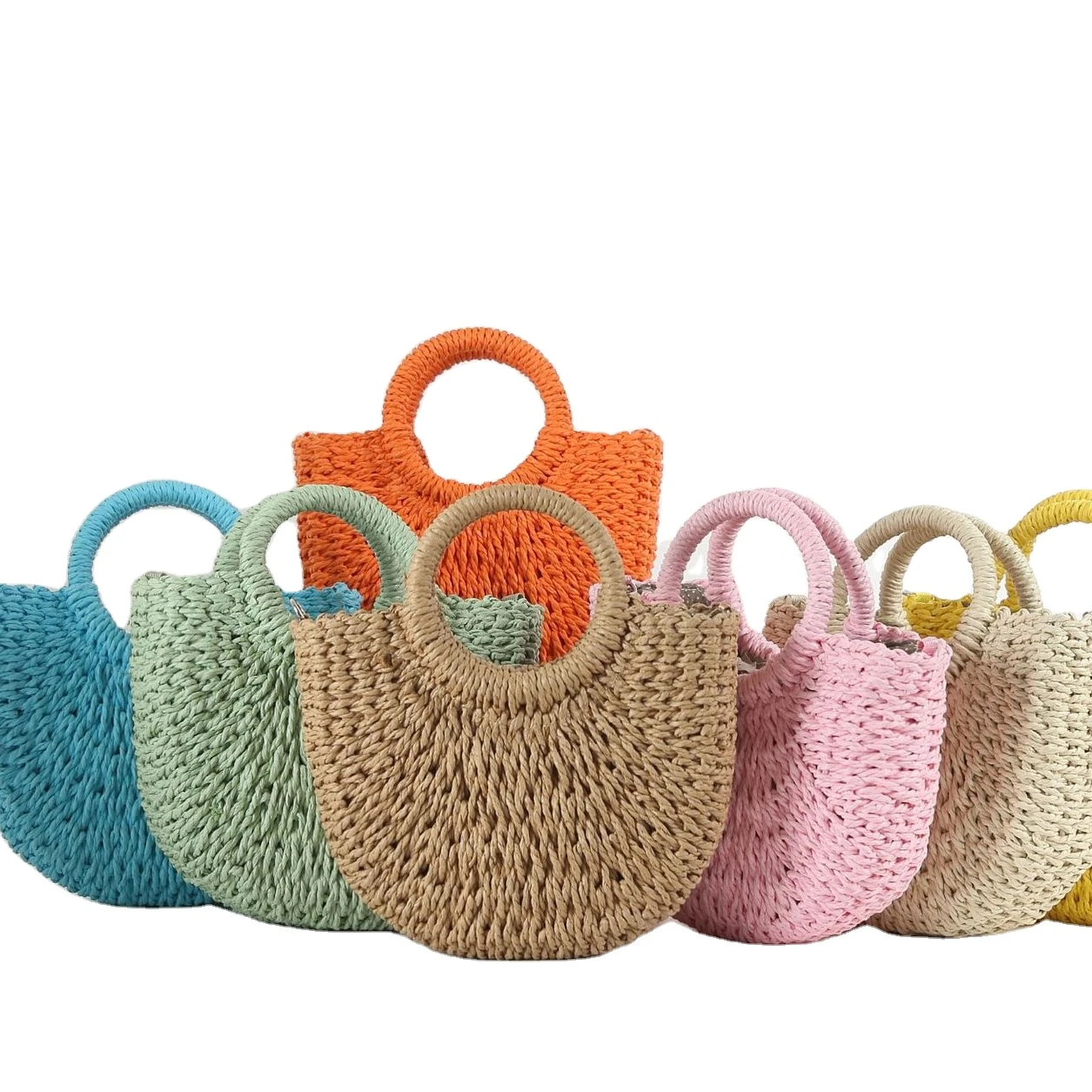 

2021 autumn and winter series Handle Women Hollow Out Handbags Handmade Beaded Straw Bags Holiday Beach Handbag Bag, As pic
