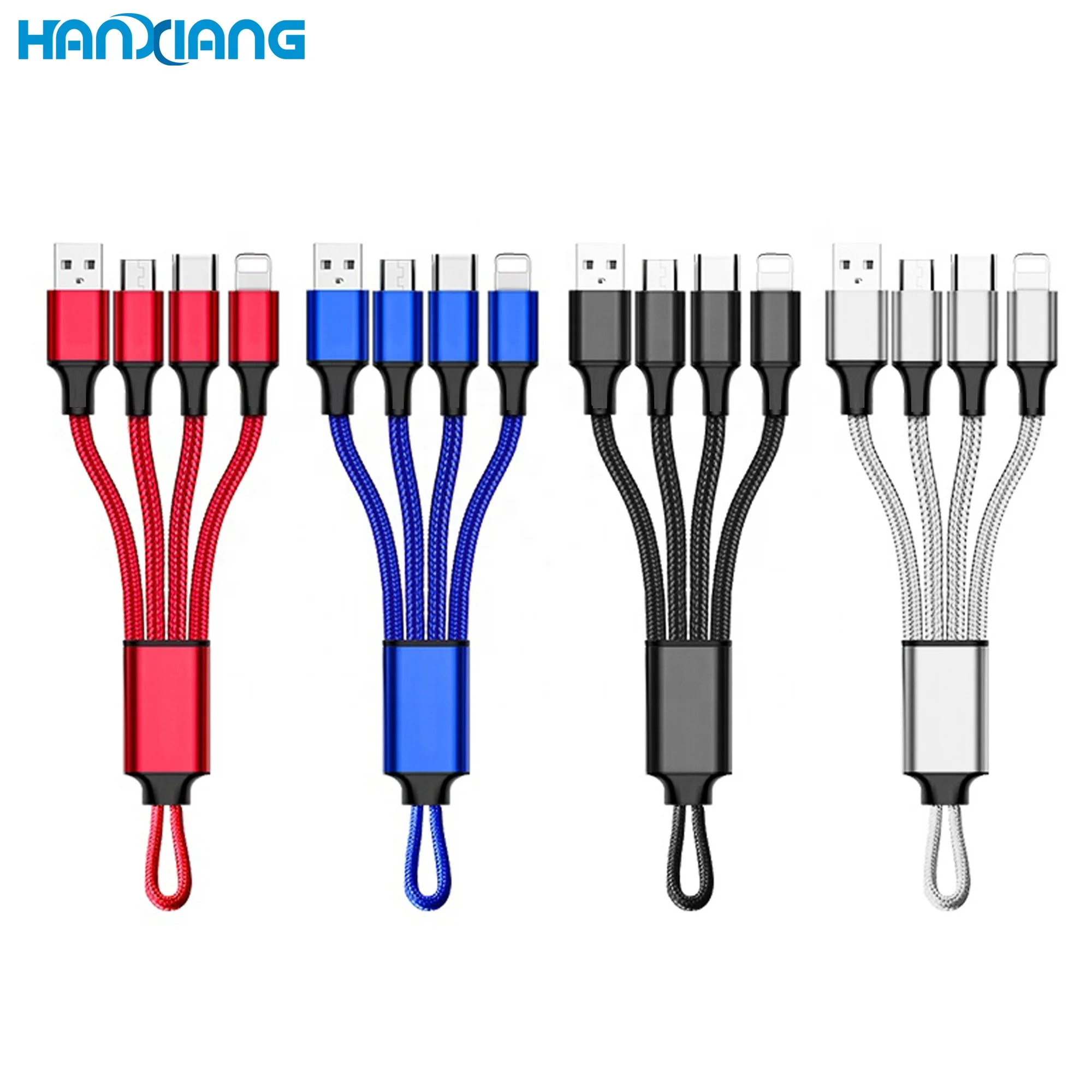 

Amazon 2020 Universal Travel Fast Charger Cable 5V 2A 18CM Nylon Braided Keychain 3 In 1 USB Cable For Iphone type c, Black;brown;red;blue;customized