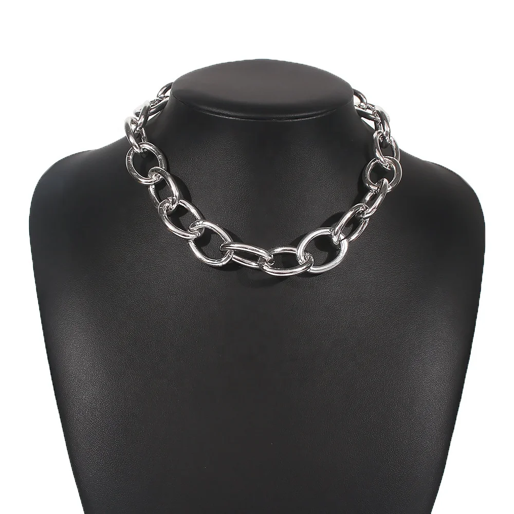 

Ziming Cuban Hip Pop Chain Choker Necklace Punk Heavy Chain Nightclub Short Necklace, Rhodium