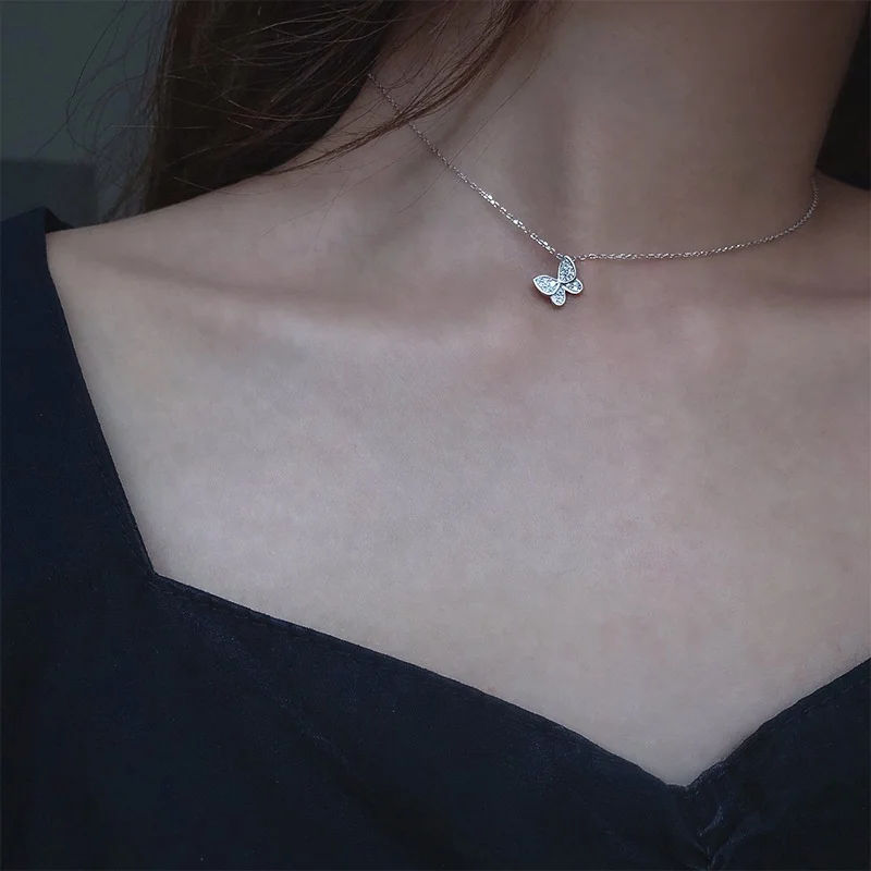 

Fashion Simple Cubic Zircon Butterfly Necklaces Delicate Clavicle Chain Necklace For Women Wedding Jewelry