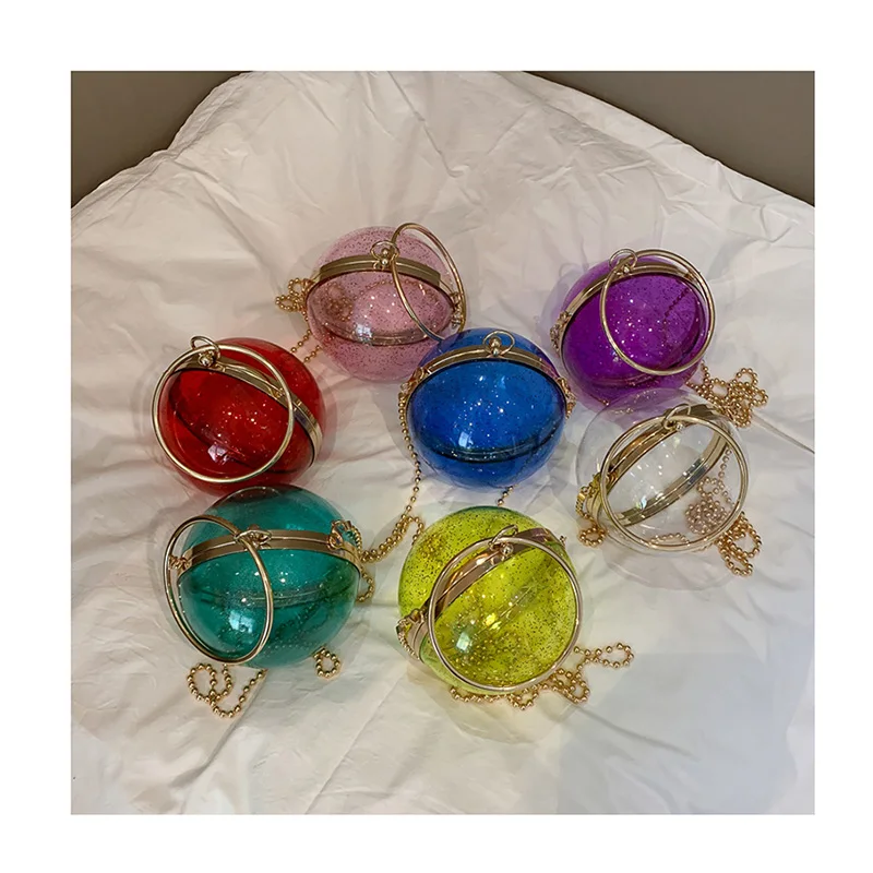 

Wedding Party Clutch Handbag women shoulder bag Transparent Evening Bag Women's Clear Acrylic Bag Mini Round Ball Shape Purse