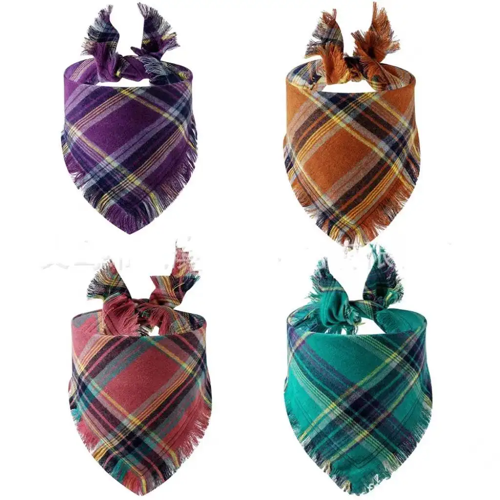 

Checkered tassel kerchief pet dog kerchief pet scarf
