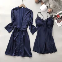 

Wholesale Sexy Two Piece Pijama Set Silk Satin Night Sleepwear for Women