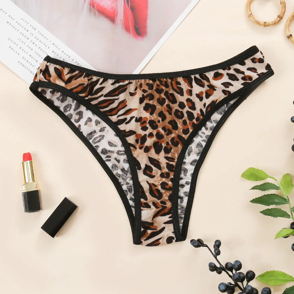 

Wholesale female polyester summer sexy underpants fashion middle-waisted women's panties ladies leopard print lace panties, Customized