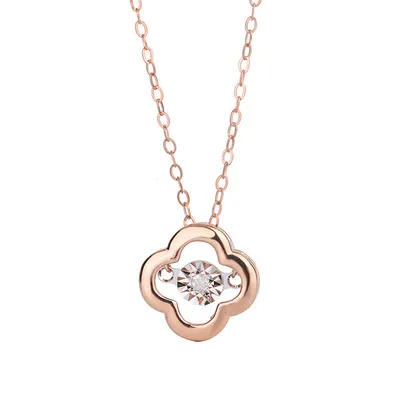 

NINE'S Fashion Dancing Diamond Real Gold 18 Karat Pendant Necklace Clover 18K Solid Gold Necklace, Gold,white gold, rose gold