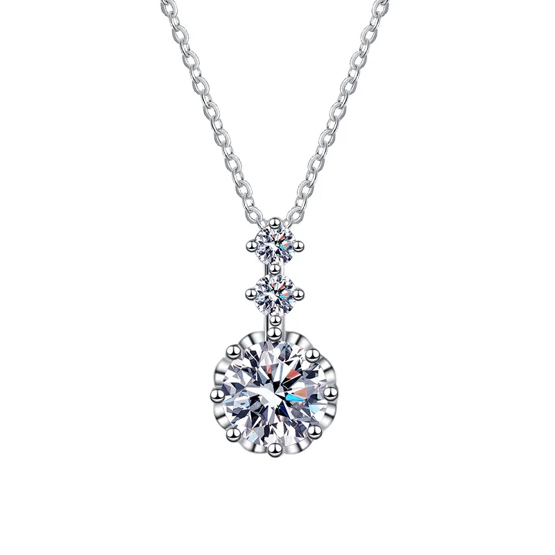 S925 Sterling Silver Moissanite Necklace Classic Style Silver Plated for Wedding Party or Engagement