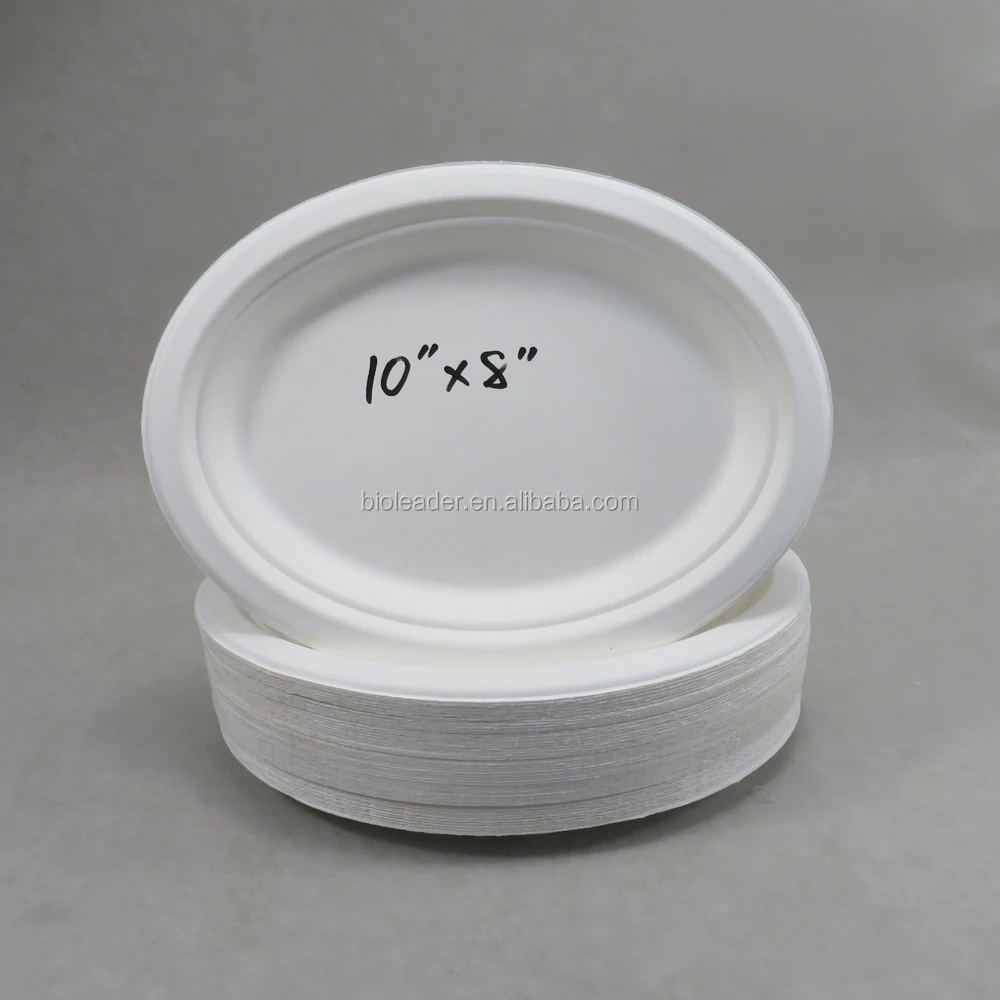 

Bagasse Disposable Eco Tableware Oval Paper Plate, White color