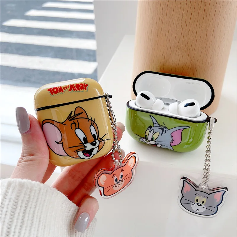 

free shipping for Airpods pro 1 2 Case Tom and Jerry Cute Protective Silicone Cover glossy keychain charms, Colorful