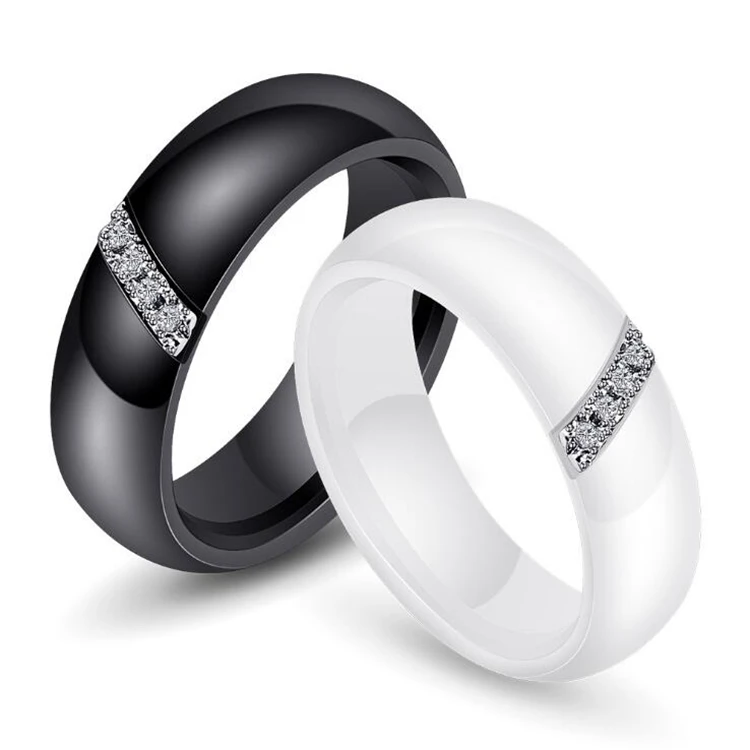 

New 6MM Crystal Ceramic Ring Cubic Zirconia Stone Black And White Color Women Jewelry Engagement Wedding Band Gifts For Women
