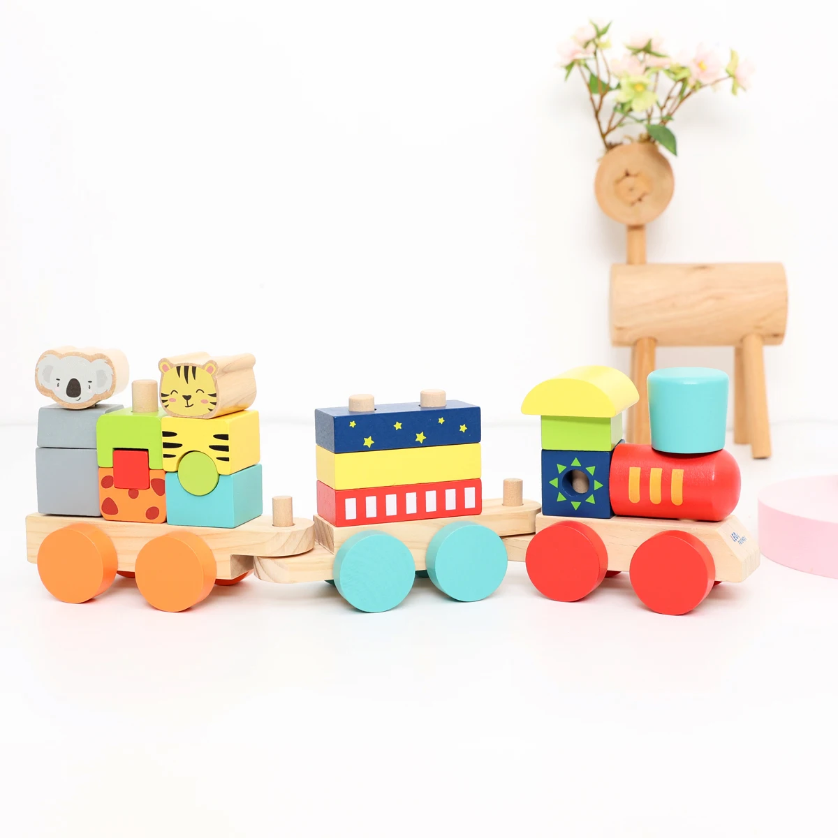 

New Arrival Montessori Educational Toys Children's Wood Wooden Car Train Toy Block Set