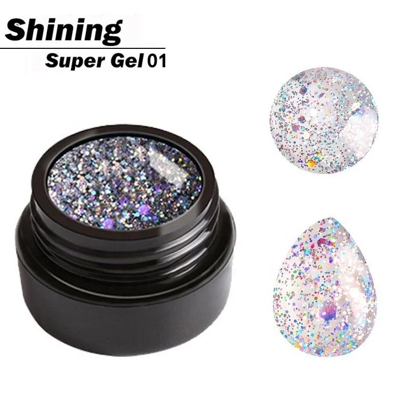 

Holographic Glitter Platinum UV Nail Gel Polish Rainbow Colorful Super Shine Shimmer Manicure Soak Off Nail Enamel Polish, 10 colors