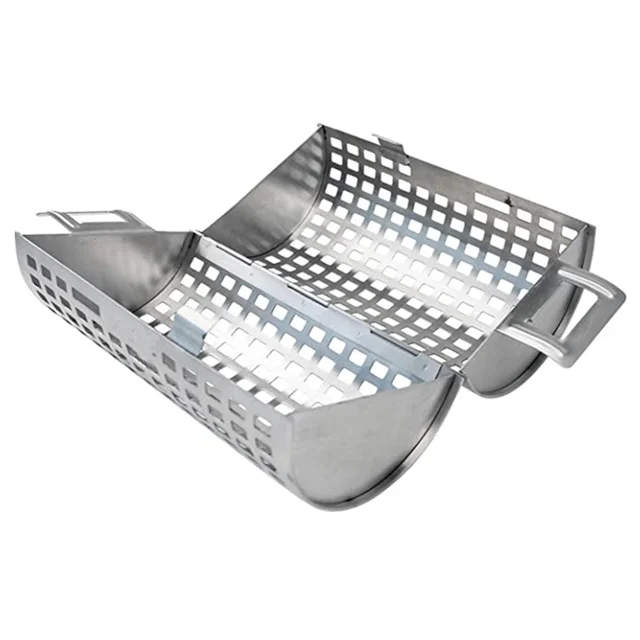 

Stainless Steel perforated BBQ Rolling Grill Basket for Vegetables Veggies and Shrimps on Your BBQ Grill - Grilling Accessories