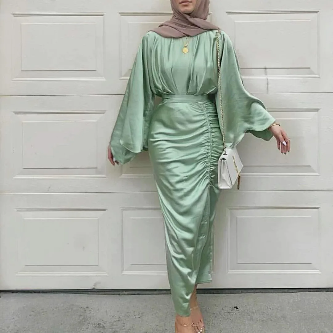

Limanying supply high quality pleated abaya dubai women abaya green 2022