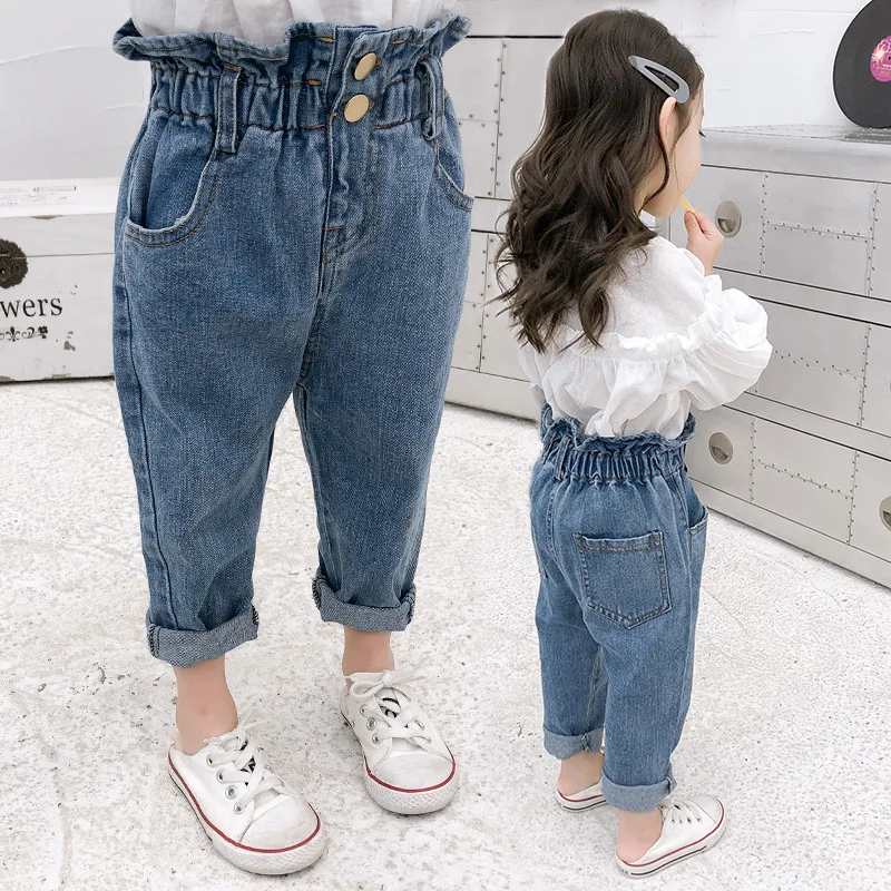 

toddler baby girls pants Denim ruffles blue plain solid kids trousers korean boutiques children clothes, Picture