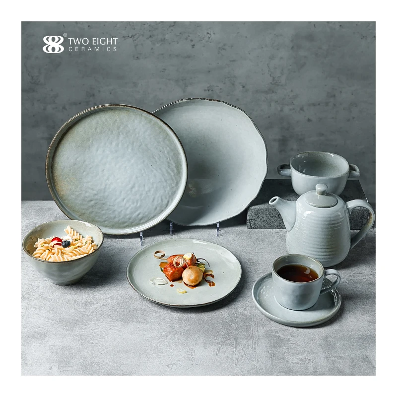

Luxury Nordic Crockery Stoneware Dishes Set High Quality Ceramic Dinner Porcelain Plates Dinnerware Sets Ceramic Dinning Plate, Grey blue