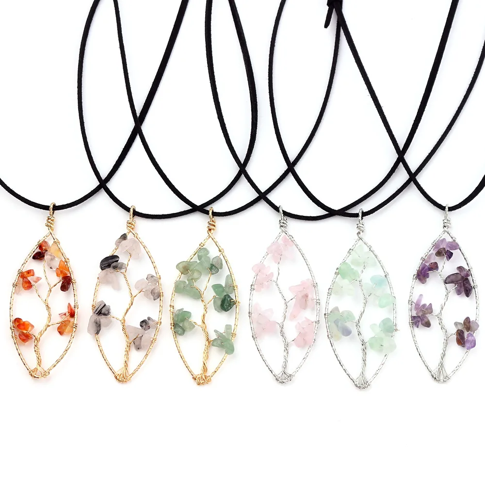 

Trendy Amulet Nature Stone Gemstone Tree Of Life Necklace Jewelry Chakra Crystal Necklace