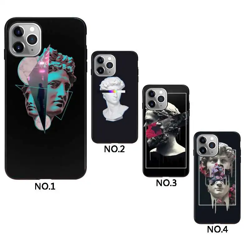 

Abstract Art Statue protective phone case for iPhone 12 11Pro Max 11 X XS XR XS MAX 8plus 8 7plus 7 6plus 6 5 5E case, Black